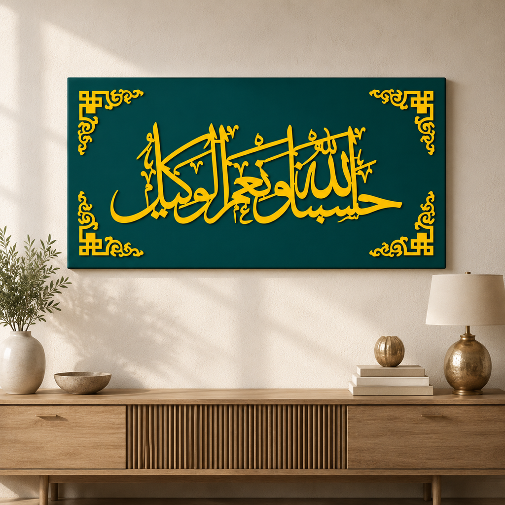 Hasbunallahu Wa Ni'mal Wakeel Islamic Wall Art – 16×32 Inch MDF & Acrylic
