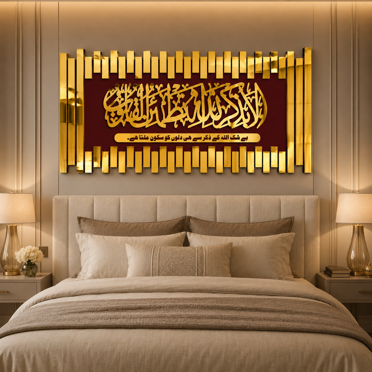 ✨ Ala Bi Dhikrillahi Tatma’innul Qulub Islamic Wall Art – Premium 3D Décor